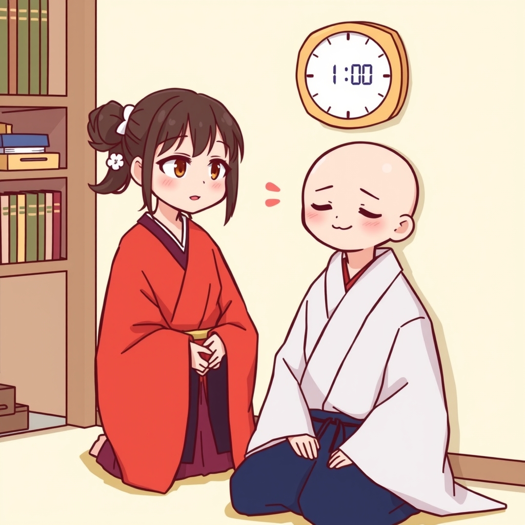 a simple cute illustration of eri and nembutsu by मुफ्त एआई छवि जनरेटर - बिना लॉगिन के✨ | AIGAZOU