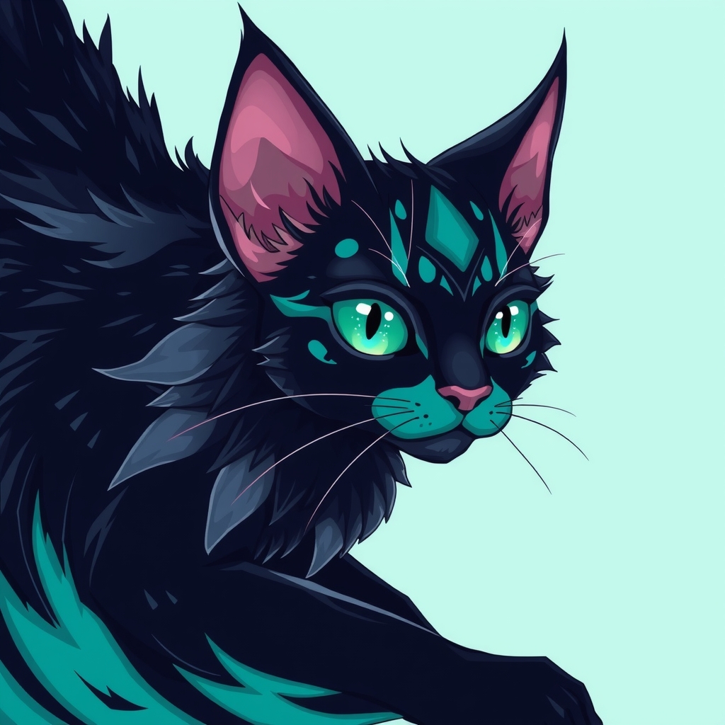 a fantasy creature cat in vivid colors turquoise black by मुफ्त एआई छवि जनरेटर - बिना लॉगिन के✨ | AIGAZOU