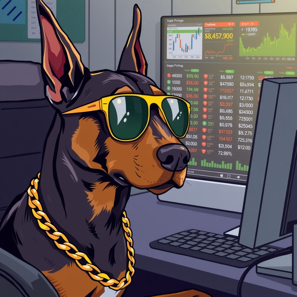 a doberman with sunglasses trading forex by Générateur d'images par IA gratuit - Aucune connexion nécessaire✨ | AIGAZOU