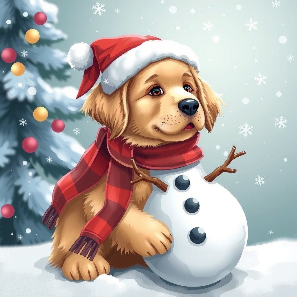 golden retriever puppy dressed as snowman by मुफ्त एआई छवि जनरेटर - बिना लॉगिन के✨ | AIGAZOU