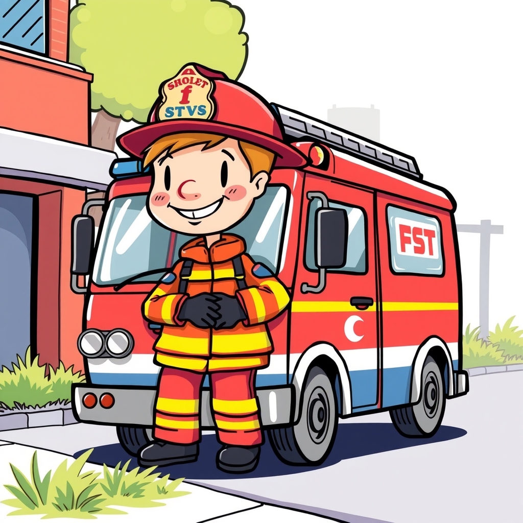 fun colorful illustration of a firefighter by मुफ्त एआई छवि जनरेटर - बिना लॉगिन के✨ | AIGAZOU