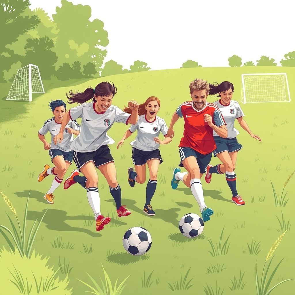 generate images of adults playing soccer by मुफ्त एआई छवि जनरेटर - बिना लॉगिन के✨ | AIGAZOU