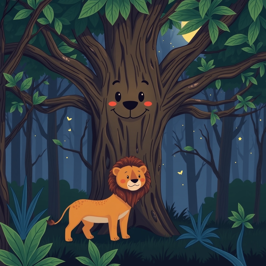 a tree with a sweet face in the forest at night by मुफ्त एआई छवि जनरेटर - बिना लॉगिन के✨ | AIGAZOU