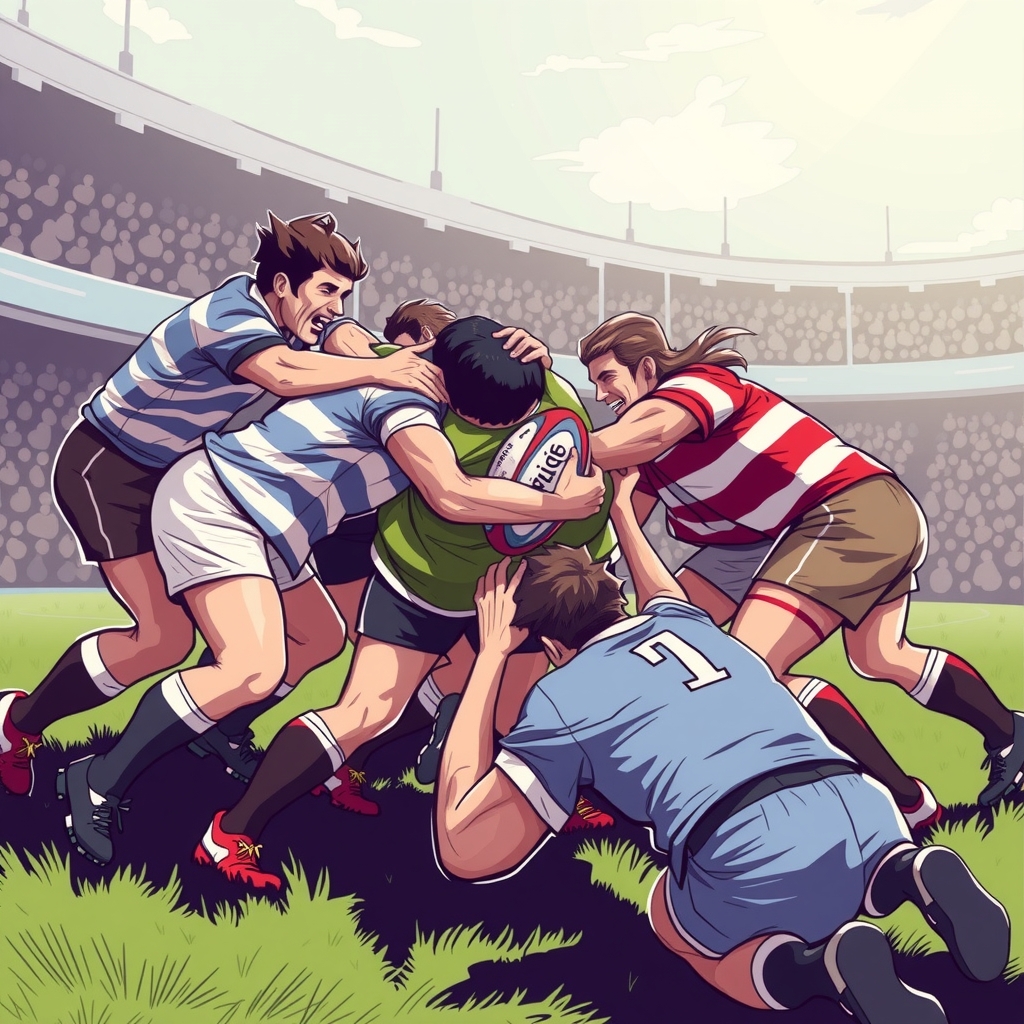 rugby scrum illustration by मुफ्त एआई छवि जनरेटर - बिना लॉगिन के✨ | AIGAZOU