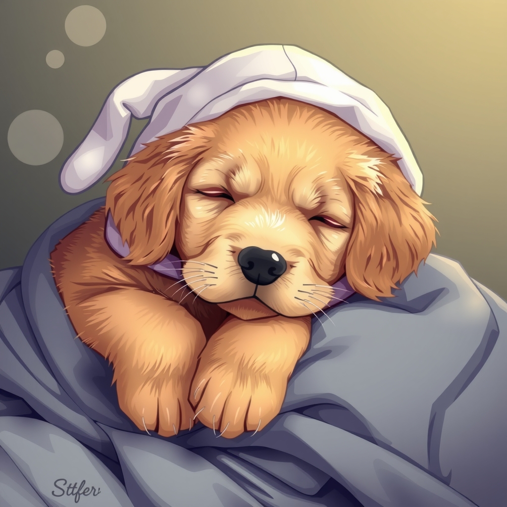 golden retriever puppy sleeping in costume by मुफ्त एआई छवि जनरेटर - बिना लॉगिन के✨ | AIGAZOU