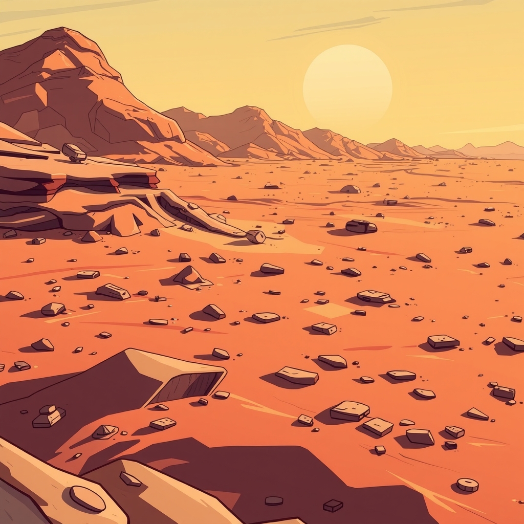 cartoon style mars surface distant hills by मुफ्त एआई छवि जनरेटर - बिना लॉगिन के✨ | AIGAZOU