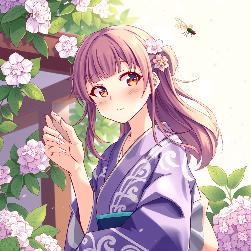 summer high school girl firefly yukata hydrangea by मुफ्त एआई छवि जनरेटर - बिना लॉगिन के✨ | AIGAZOU