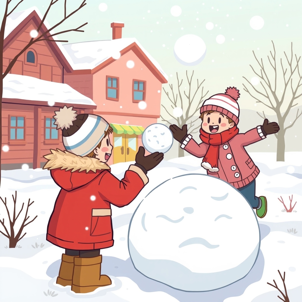 fun colorful illustration snowball fight by Générateur d'images par IA gratuit - Aucune connexion nécessaire✨ | AIGAZOU