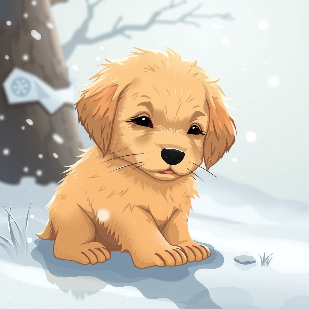 a golden retriever puppy in the cold by मुफ्त एआई छवि जनरेटर - बिना लॉगिन के✨ | AIGAZOU