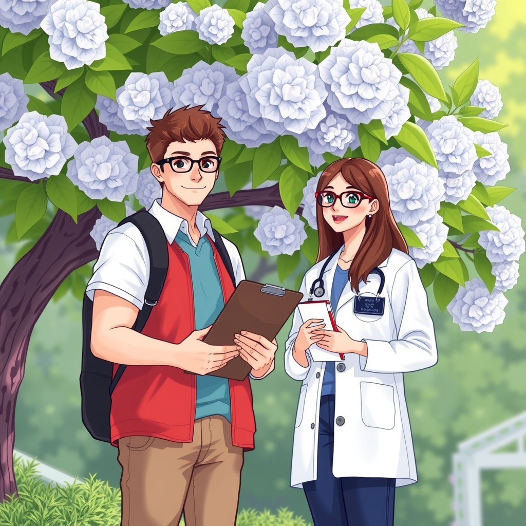 illustration male female doctor hydrangea student by मुफ्त एआई छवि जनरेटर - बिना लॉगिन के✨ | AIGAZOU