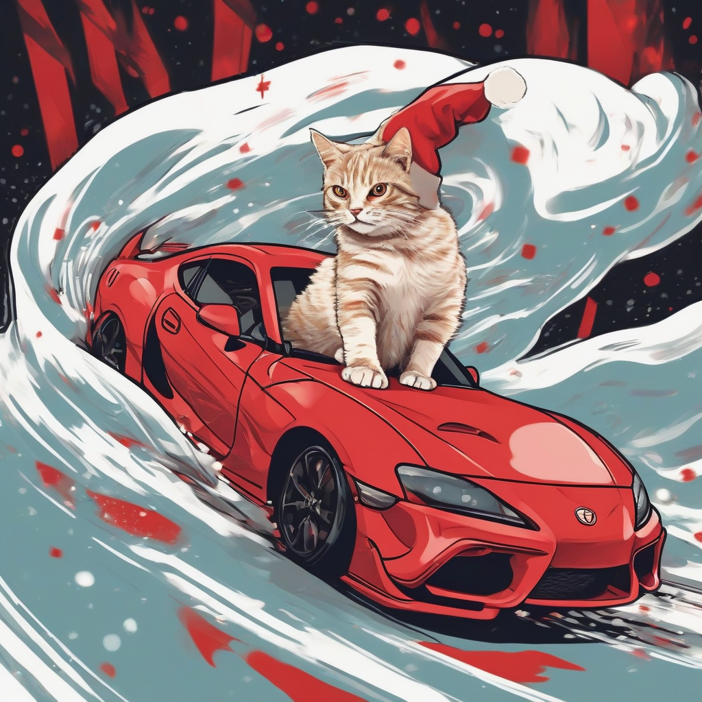 a cool cat drifting in a red supra christmas by मुफ्त एआई छवि जनरेटर - बिना लॉगिन के✨ | AIGAZOU