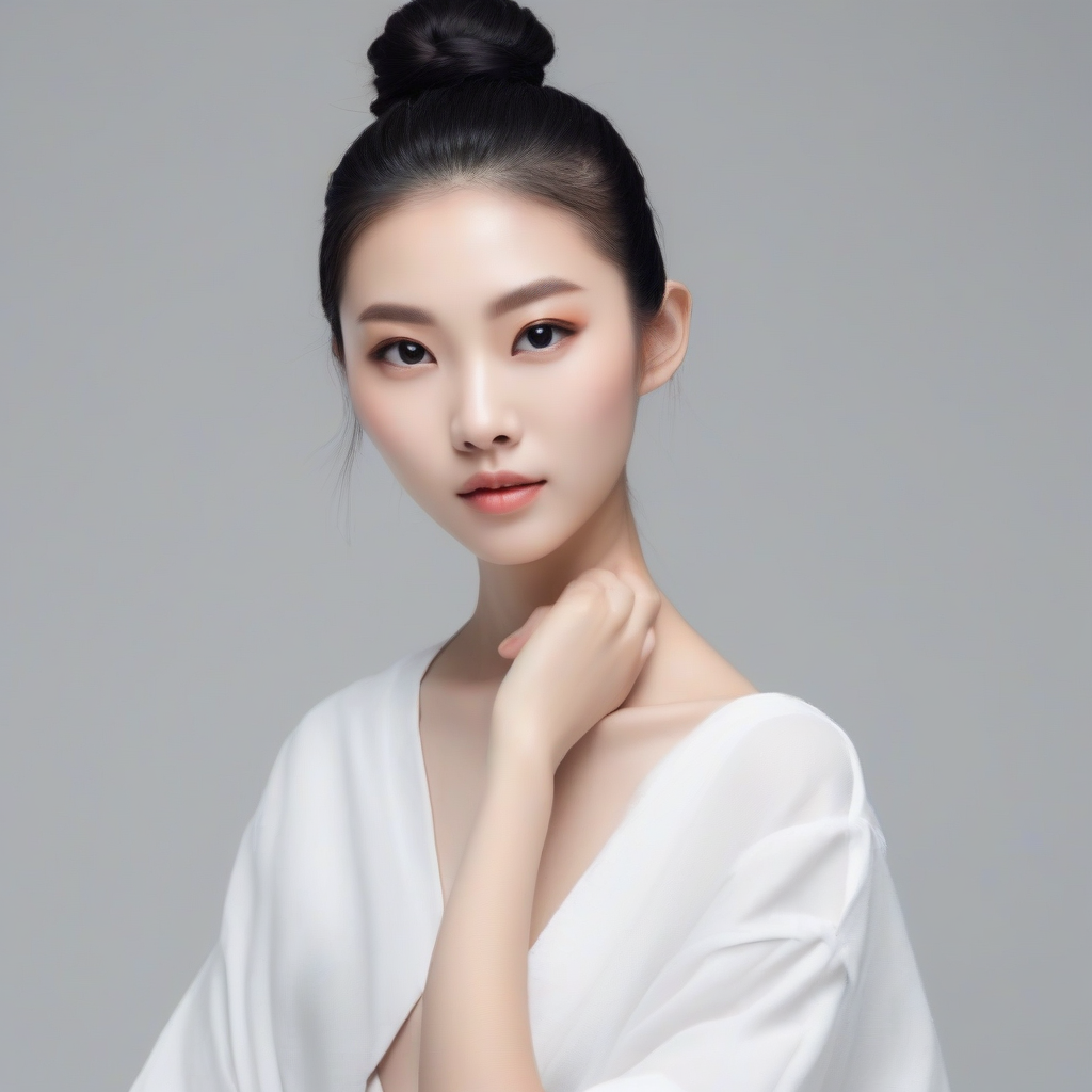 east asian beauty photo v shaped face updo no accessories white background front and 45 degree angles by मुफ्त एआई छवि जनरेटर - बिना लॉगिन के✨ | AIGAZOU