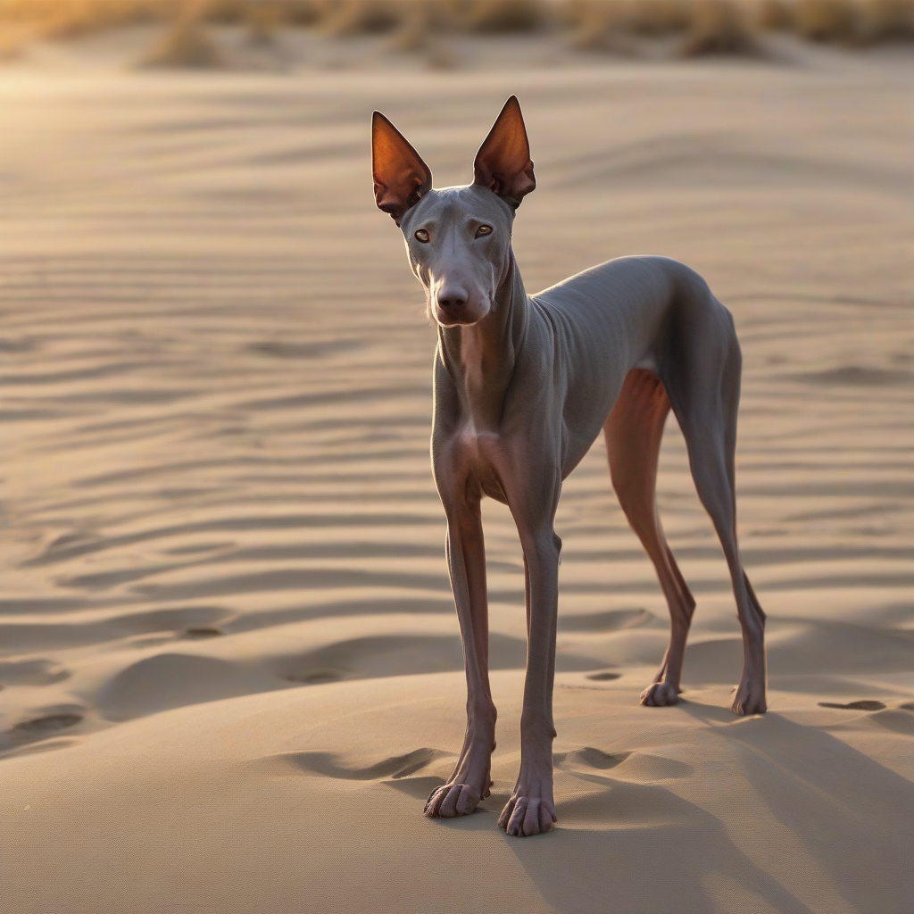 gray pharaoh hound standing on sand at sunrise by मुफ्त एआई छवि जनरेटर - बिना लॉगिन के✨ | AIGAZOU