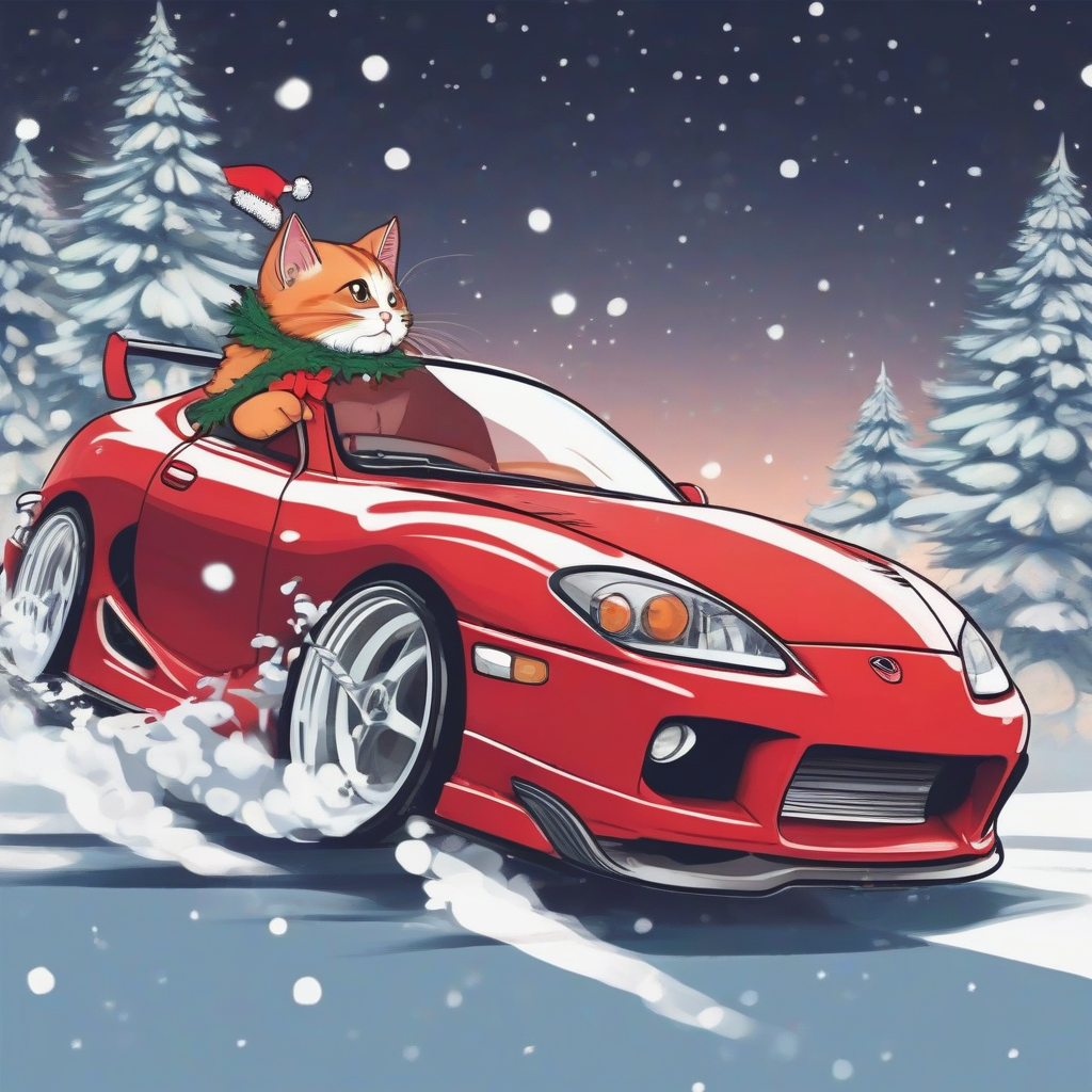 a cute illustrated cat drifting in a red supra christmas by मुफ्त एआई छवि जनरेटर - बिना लॉगिन के✨ | AIGAZOU