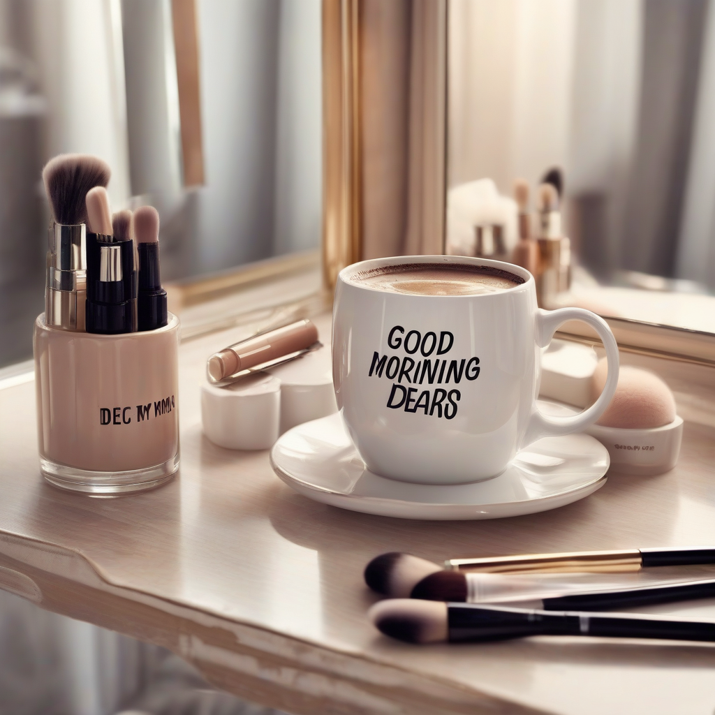 coffee cup on table with makeup products by मुफ्त एआई छवि जनरेटर - बिना लॉगिन के✨ | AIGAZOU