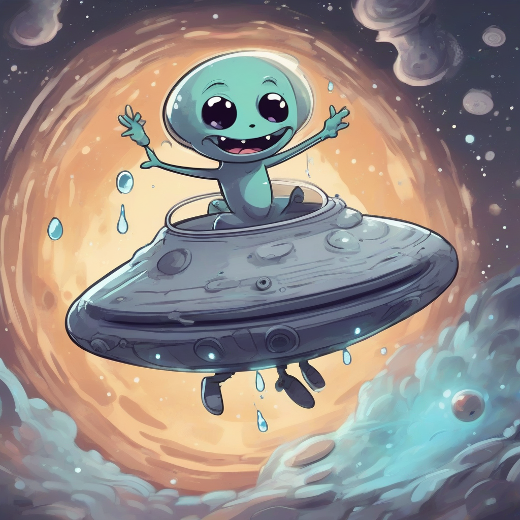 cheerful cute gray alien flying space by मुफ्त एआई छवि जनरेटर - बिना लॉगिन के✨ | AIGAZOU