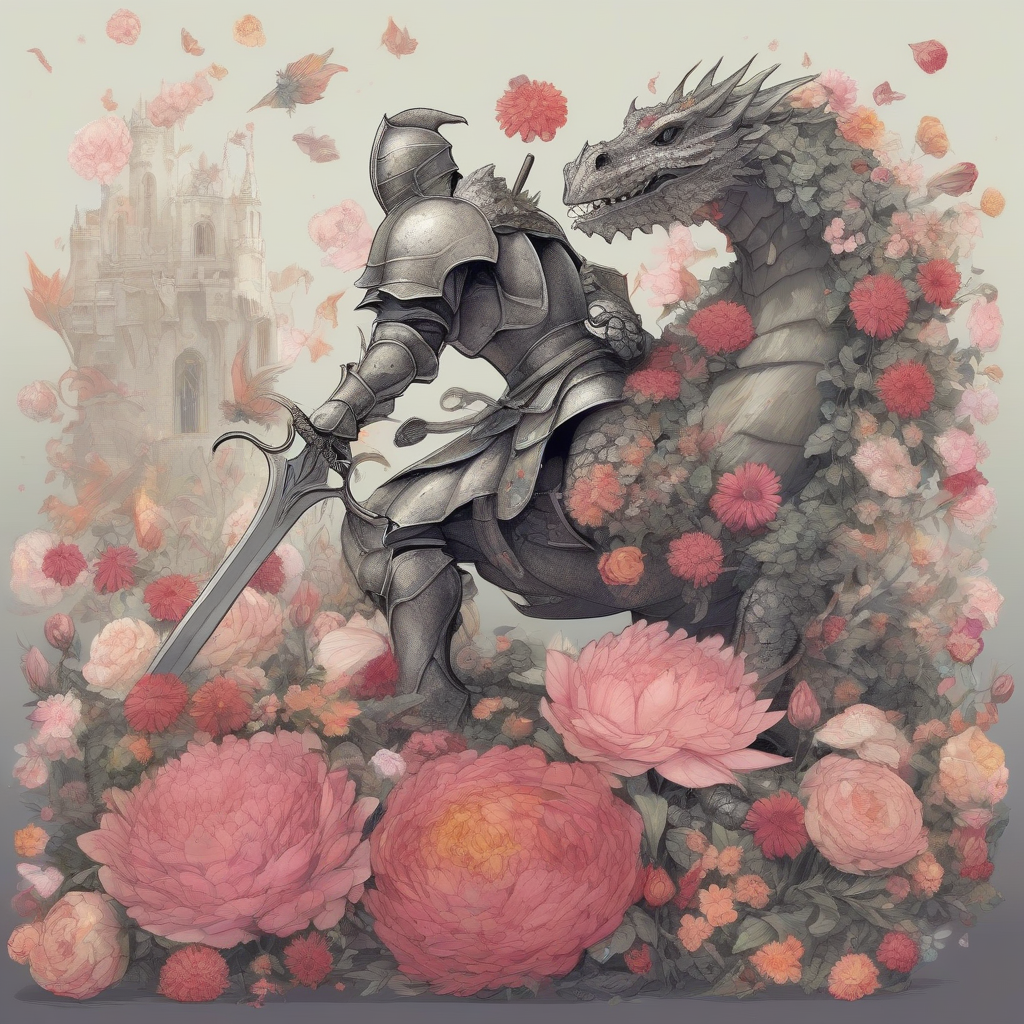 a knight defeating a dragon made of flowers by मुफ्त एआई छवि जनरेटर - बिना लॉगिन के✨ | AIGAZOU