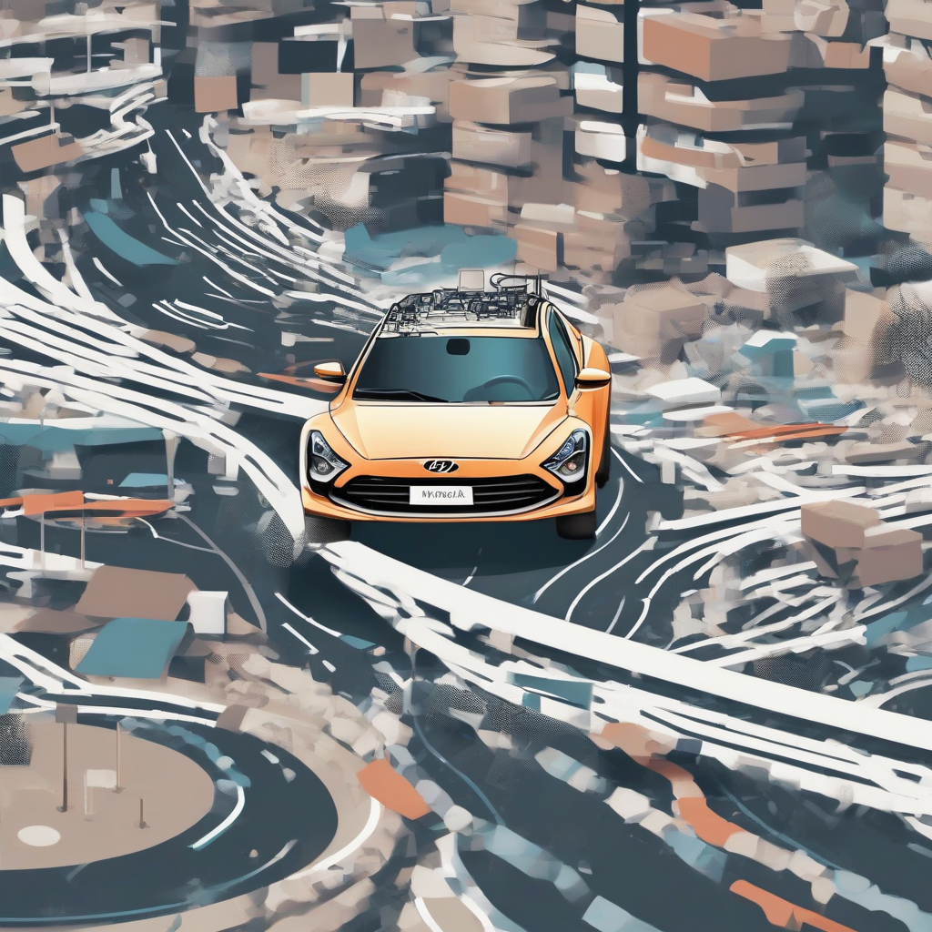 data driven car navigating obstacles by Générateur d'images par IA gratuit - Aucune connexion nécessaire✨ | AIGAZOU