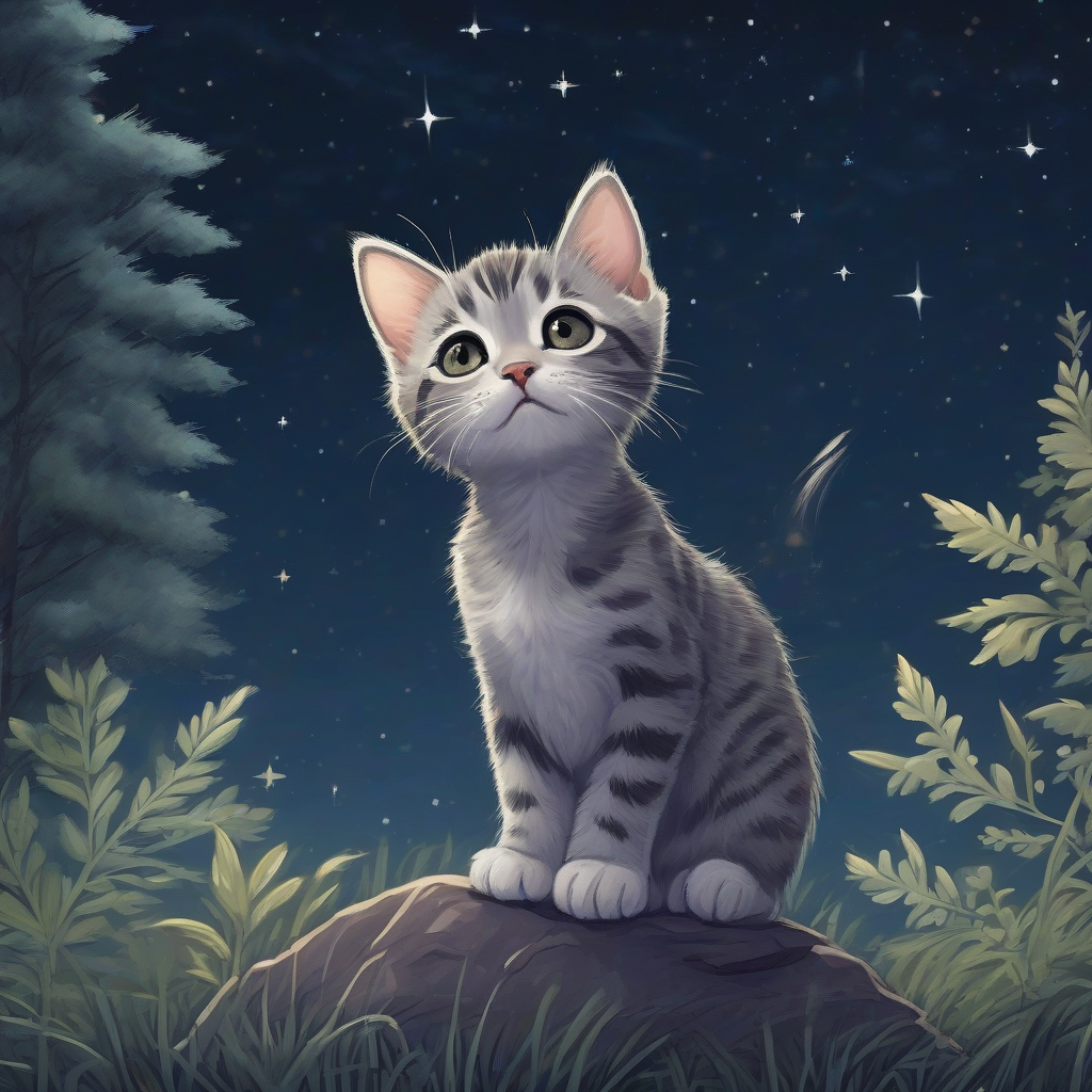 a lost kitten gazing at the night sky by Générateur d'images par IA gratuit - Aucune connexion nécessaire✨ | AIGAZOU