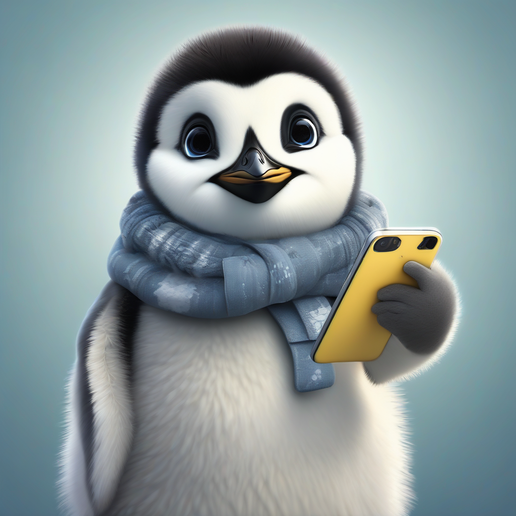 realistic style emperor penguin chick selfie by मुफ्त एआई छवि जनरेटर - बिना लॉगिन के✨ | AIGAZOU