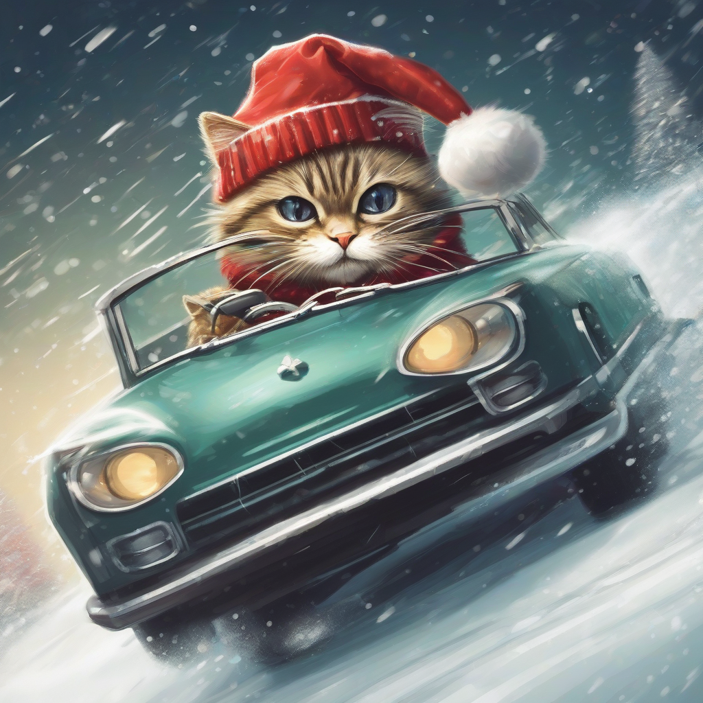 a cool illustrated cat christmas drifting by मुफ्त एआई छवि जनरेटर - बिना लॉगिन के✨ | AIGAZOU