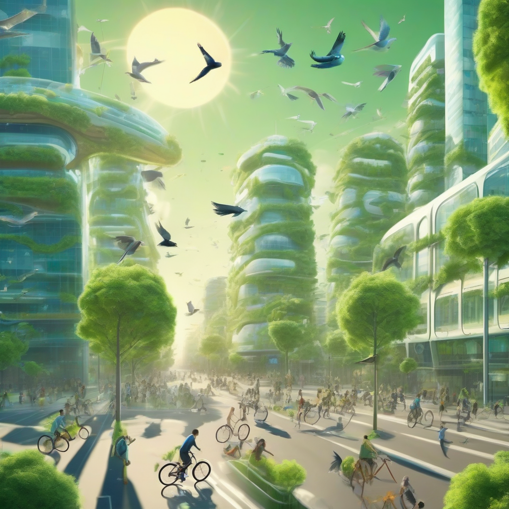 a future city scene with green facades by मुफ्त एआई छवि जनरेटर - बिना लॉगिन के✨ | AIGAZOU