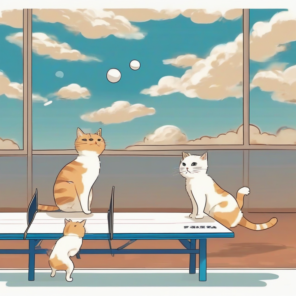 two cats playing ping pong under blue sky by मुफ्त एआई छवि जनरेटर - बिना लॉगिन के✨ | AIGAZOU