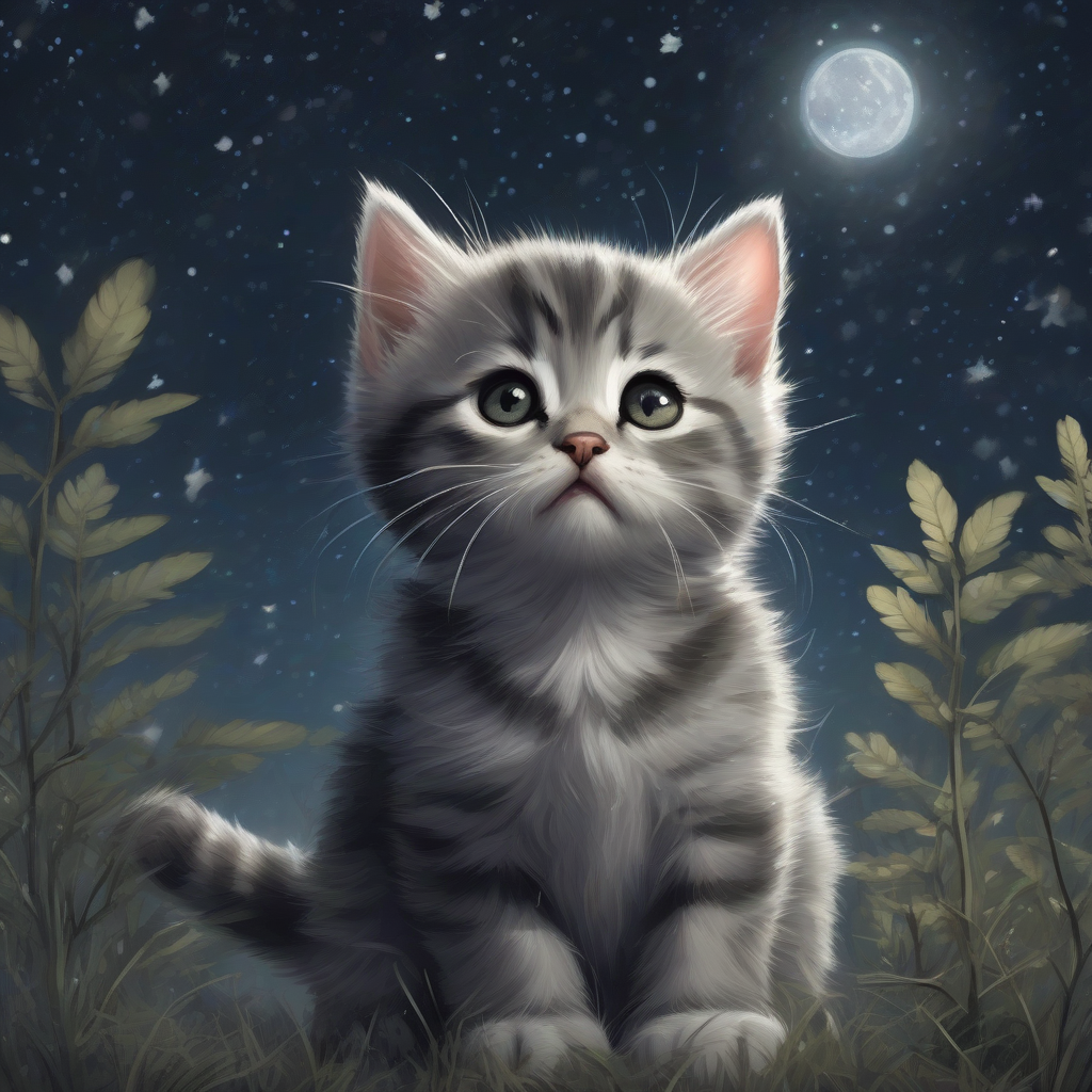 lost kitten under starry night sky by मुफ्त एआई छवि जनरेटर - बिना लॉगिन के✨ | AIGAZOU