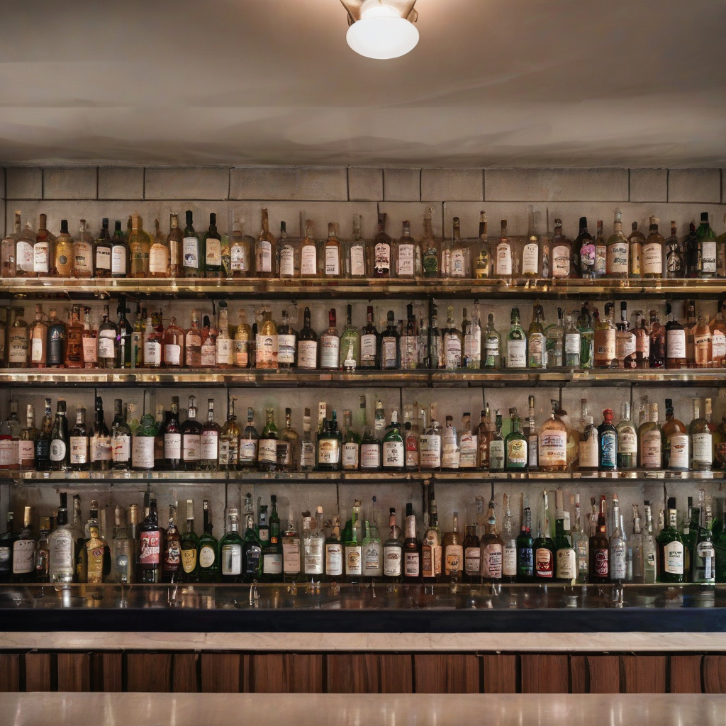 a bar with bottles lined up on the wall by मुफ्त एआई छवि जनरेटर - बिना लॉगिन के✨ | AIGAZOU