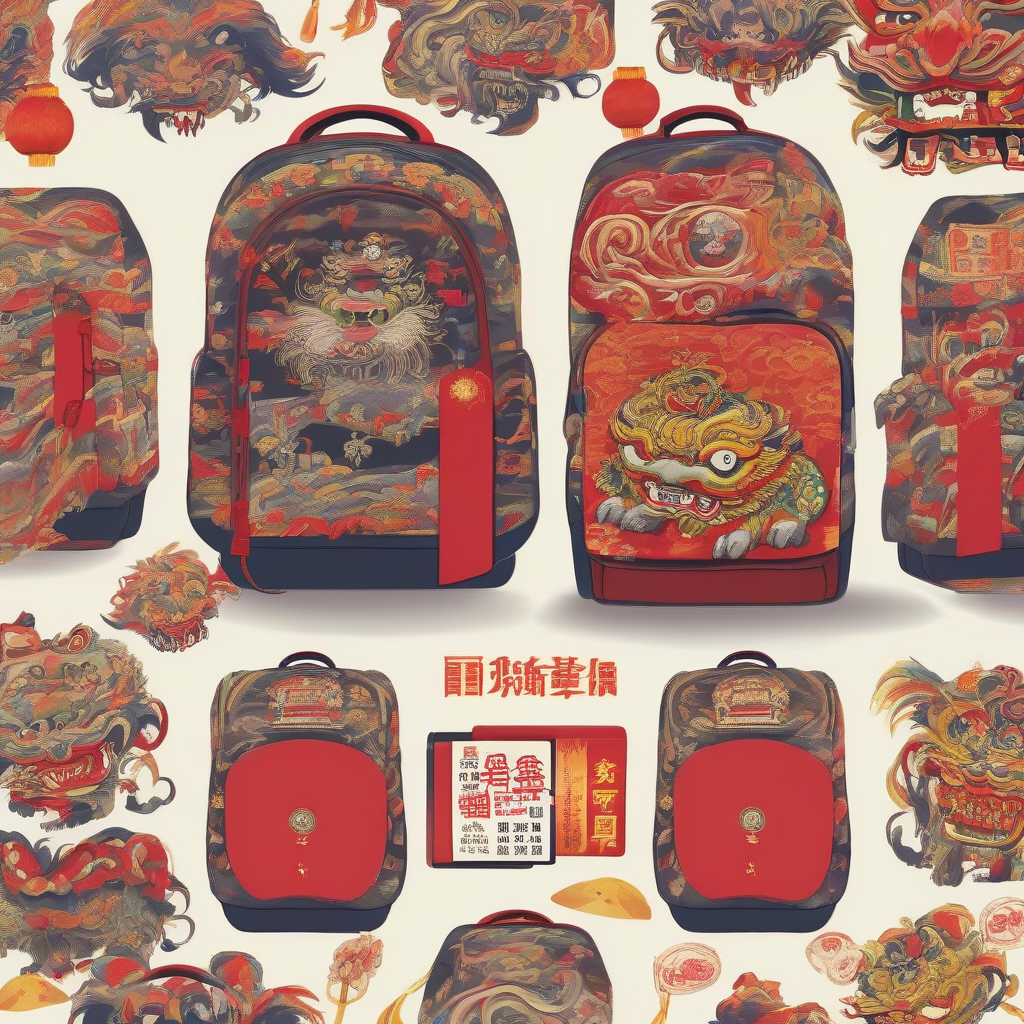 elementary school bag with lion dance pattern by मुफ्त एआई छवि जनरेटर - बिना लॉगिन के✨ | AIGAZOU