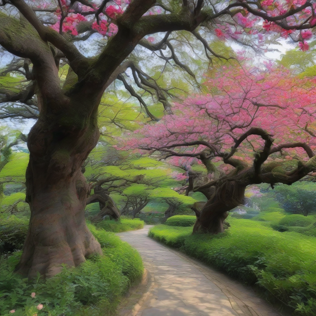 large old trees with colorful flowers by मुफ्त एआई छवि जनरेटर - बिना लॉगिन के✨ | AIGAZOU