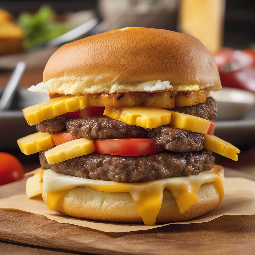 real burger with cornbread pineapple cheddar by Générateur d'images par IA gratuit - Aucune connexion nécessaire✨ | AIGAZOU