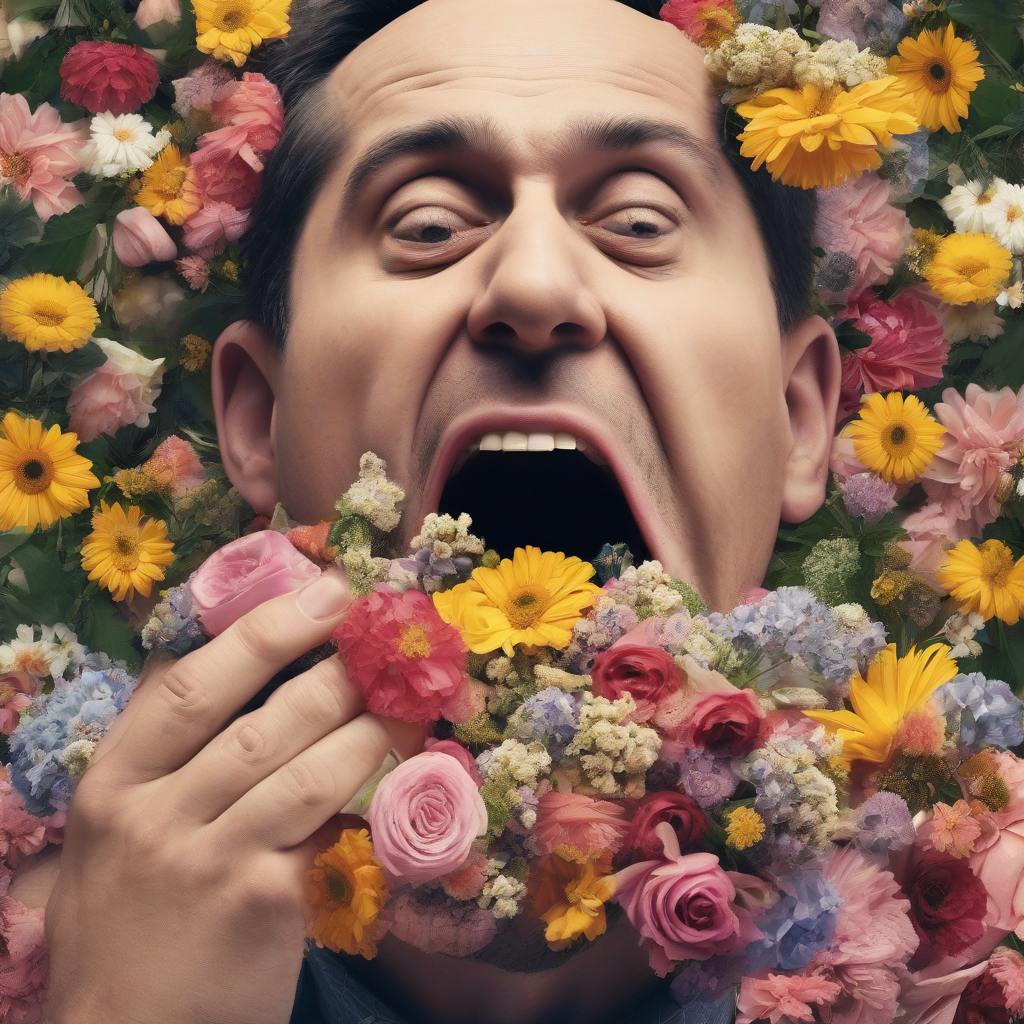 a strange man eating flowers in mouth by मुफ्त एआई छवि जनरेटर - बिना लॉगिन के✨ | AIGAZOU