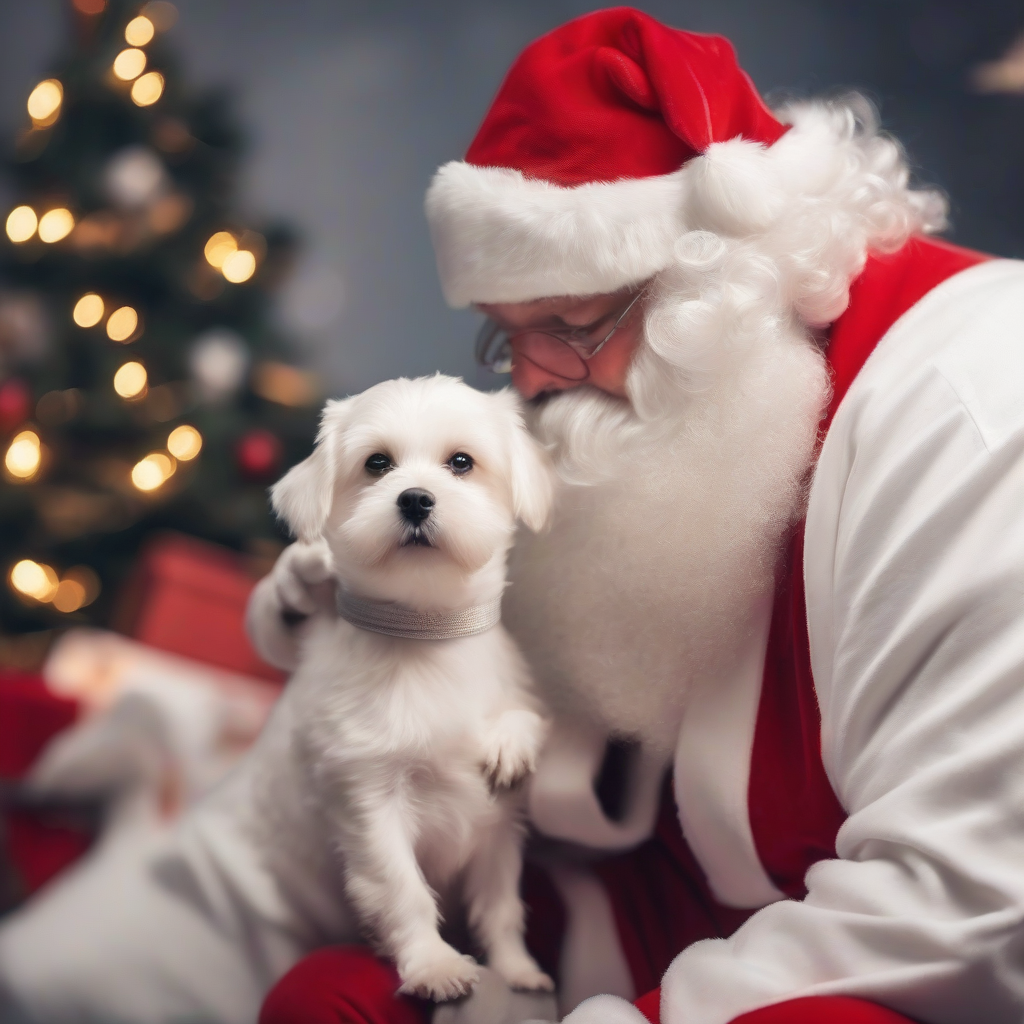 a white puppy and santa on christmas eve by मुफ्त एआई छवि जनरेटर - बिना लॉगिन के✨ | AIGAZOU