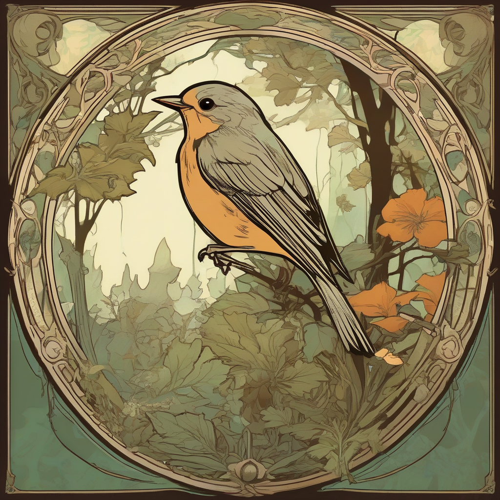 alphonse mucha style robin in forest aquarium by Générateur d'images par IA gratuit - Aucune connexion nécessaire✨ | AIGAZOU