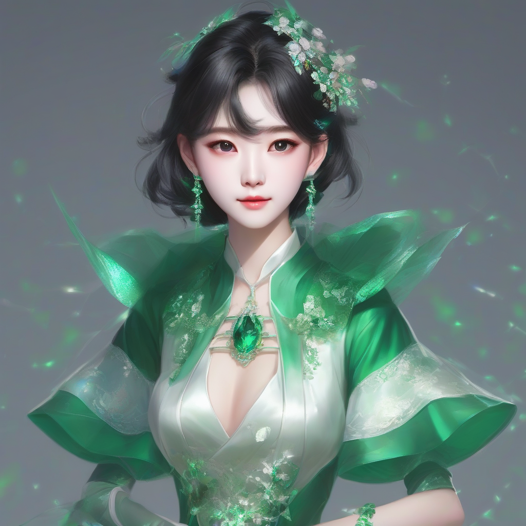 original data and character tag 1 5 inherit face info 1 5 most important emerald green hologram party dress try by मुफ्त एआई छवि जनरेटर - बिना लॉगिन के✨ | AIGAZOU