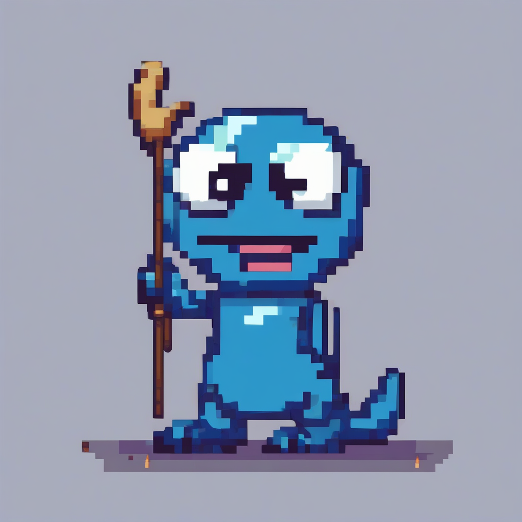 blue monster with stick pixel art by मुफ्त एआई छवि जनरेटर - बिना लॉगिन के✨ | AIGAZOU