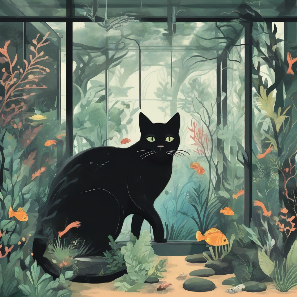 georg harenzleben style black cat in forest aquarium by 免费AI图像生成工具 | AIGAZOU