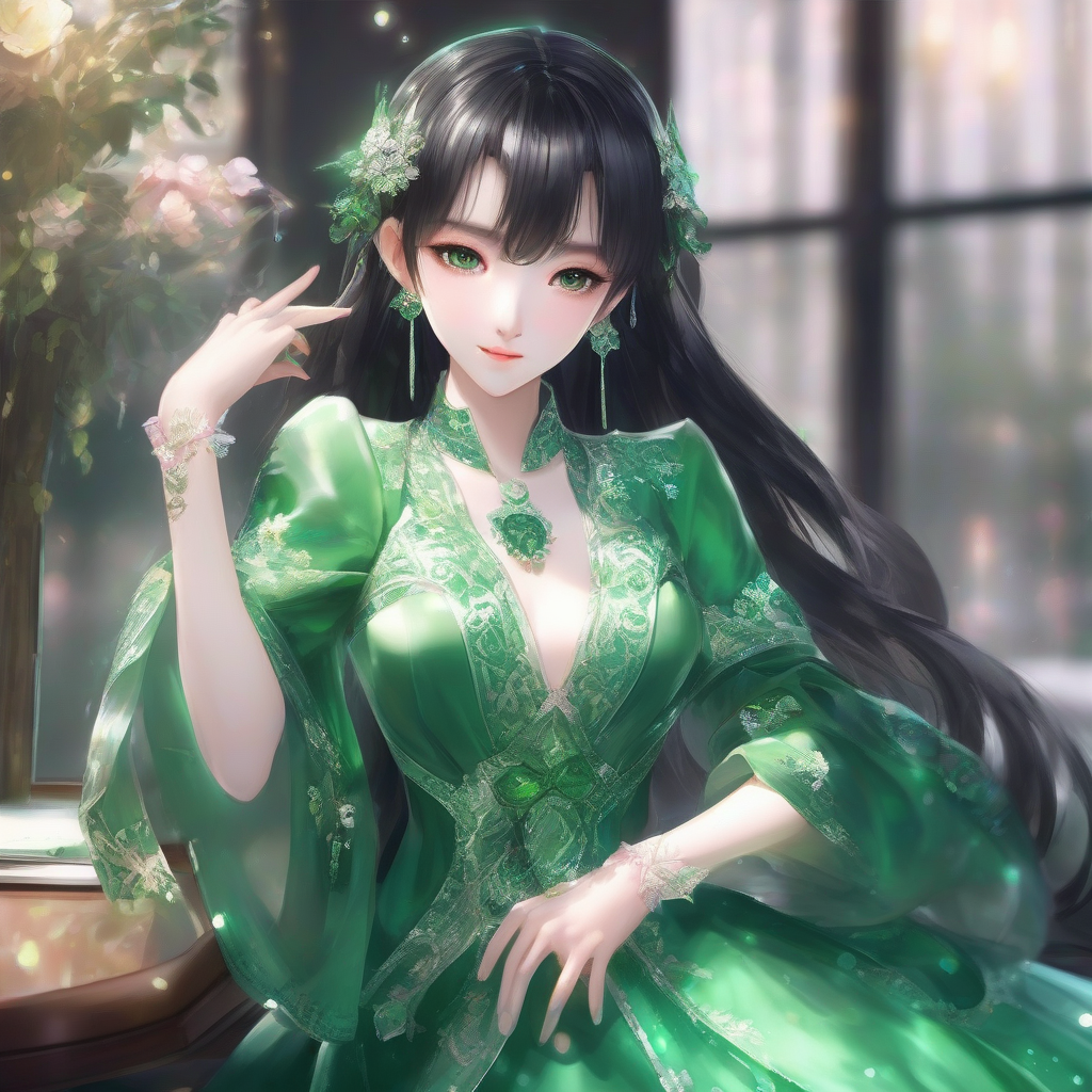 original data and character tag 1 5 inherit face info 1 5 most important emerald green f hologram party dress by मुफ्त एआई छवि जनरेटर - बिना लॉगिन के✨ | AIGAZOU