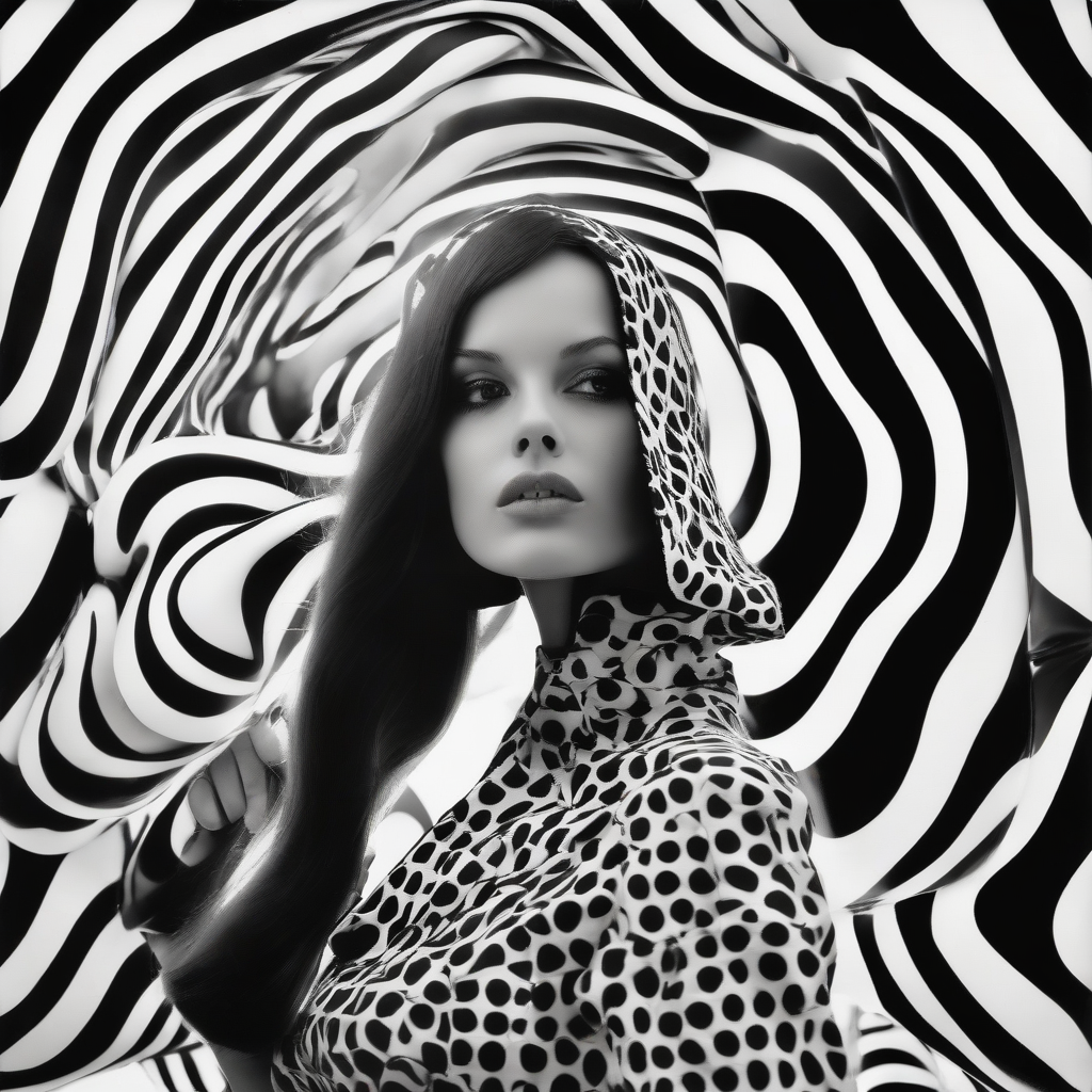 pop art beautiful young woman fashion verner panton design black white by मुफ्त एआई छवि जनरेटर - बिना लॉगिन के✨ | AIGAZOU