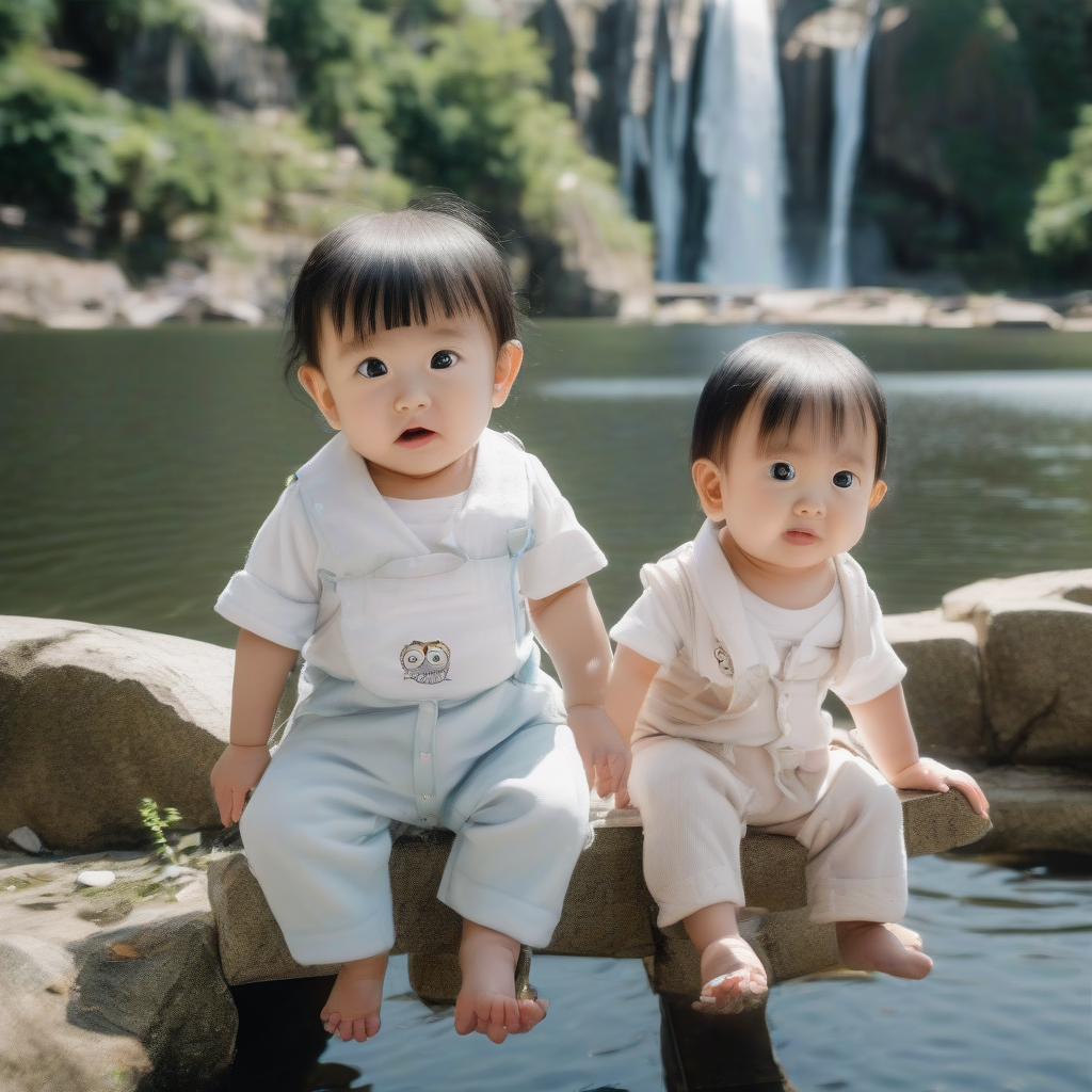 asian babies with big eyes at a lake by Générateur d'images par IA gratuit - Aucune connexion nécessaire✨ | AIGAZOU