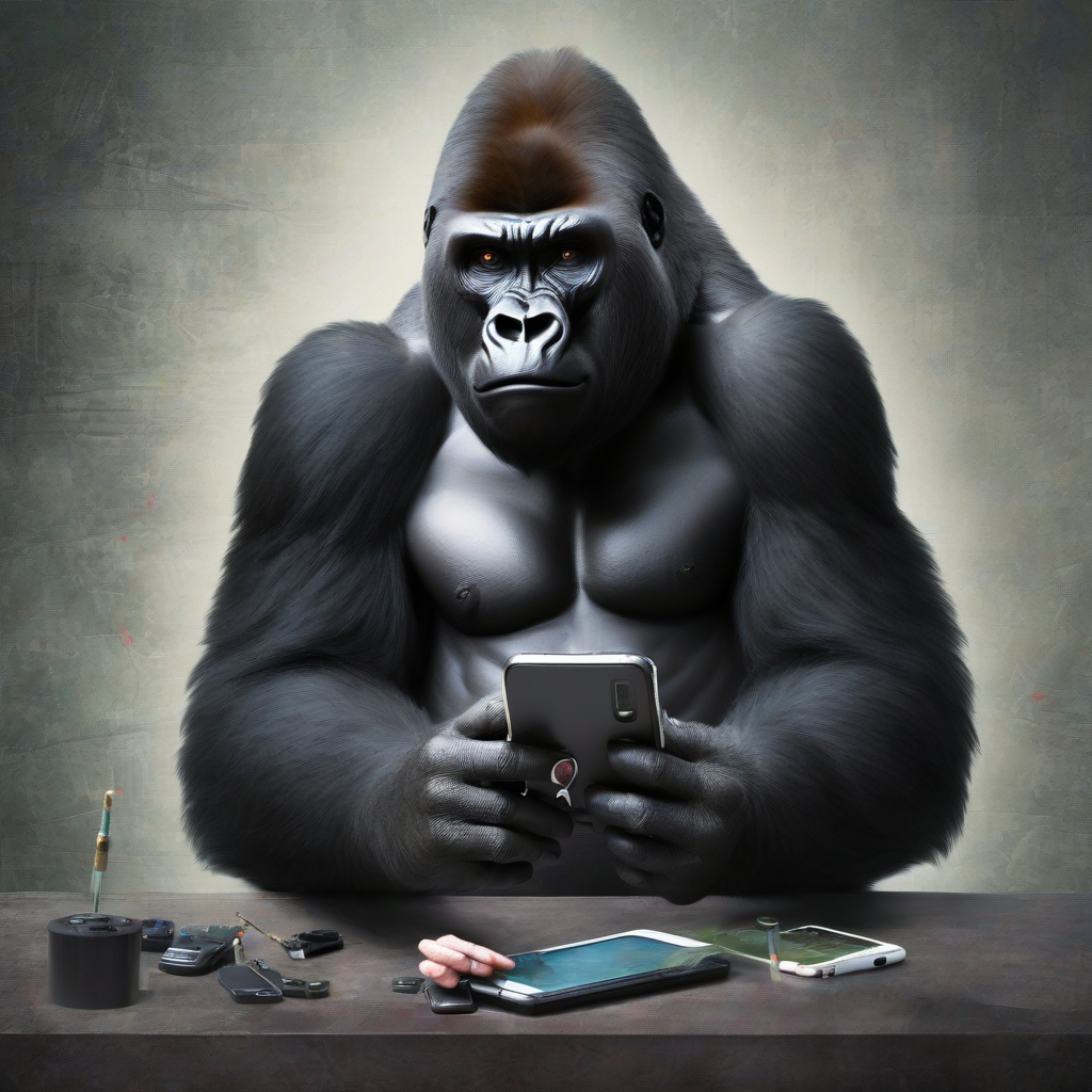 smartphone operation gorilla by 免费AI图像生成工具 | AIGAZOU