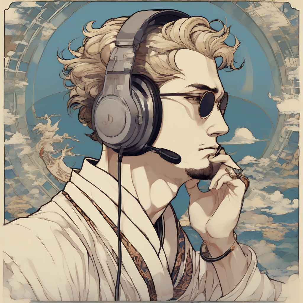 character jojo style muybridge headphones hokusai male air travel by मुफ्त एआई छवि जनरेटर - बिना लॉगिन के✨ | AIGAZOU