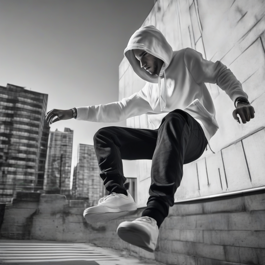 runner with white shoes and hoodie in urban environment by मुफ्त एआई छवि जनरेटर - बिना लॉगिन के✨ | AIGAZOU