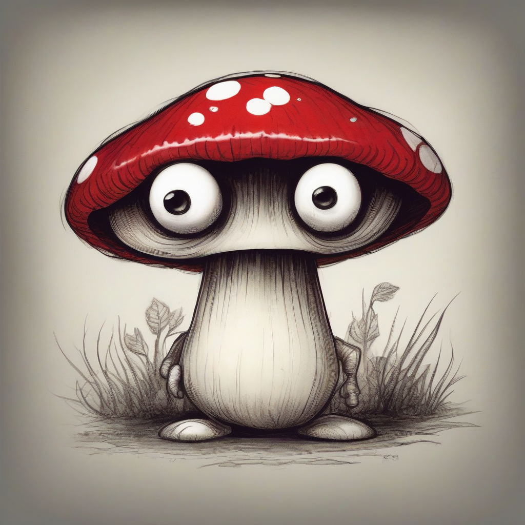 tim burton style character with big eyes smiling red mushroom with white spots by मुफ्त एआई छवि जनरेटर - बिना लॉगिन के✨ | AIGAZOU