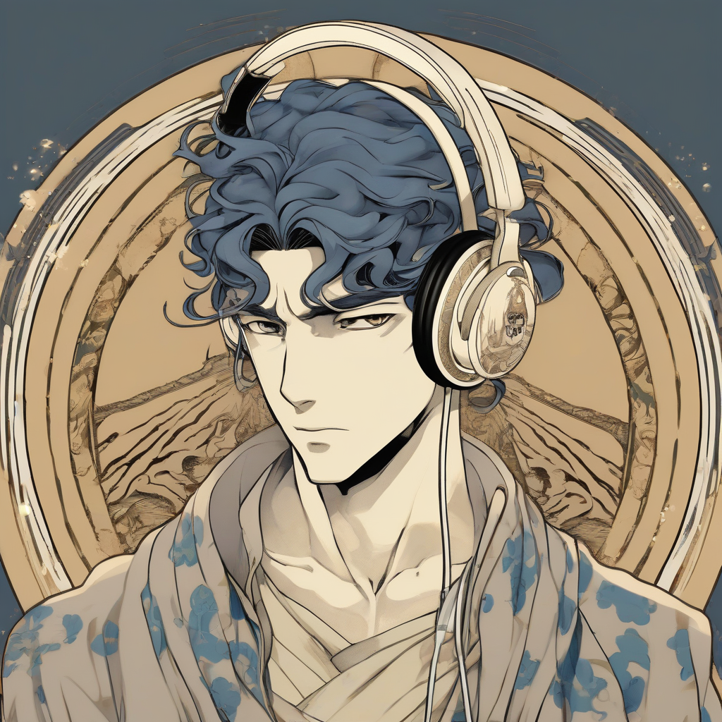 male character jojo style art nouveau headphones hokusai style sand planet by मुफ्त एआई छवि जनरेटर - बिना लॉगिन के✨ | AIGAZOU