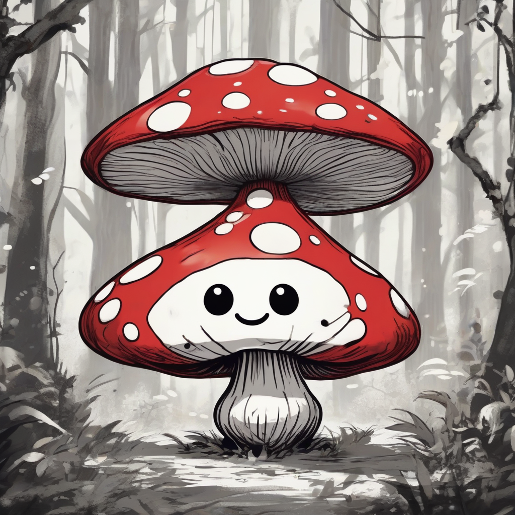 tim burton style smiling red mushroom forest by मुफ्त एआई छवि जनरेटर - बिना लॉगिन के✨ | AIGAZOU