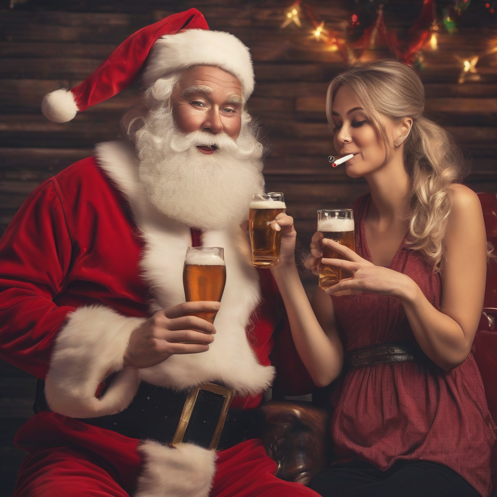 image of santa claus smoking and drinking beer with a lady by मुफ्त एआई छवि जनरेटर - बिना लॉगिन के✨ | AIGAZOU