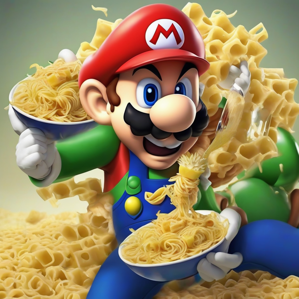 mario and luigi eating pasta with pineapple by मुफ्त एआई छवि जनरेटर - बिना लॉगिन के✨ | AIGAZOU