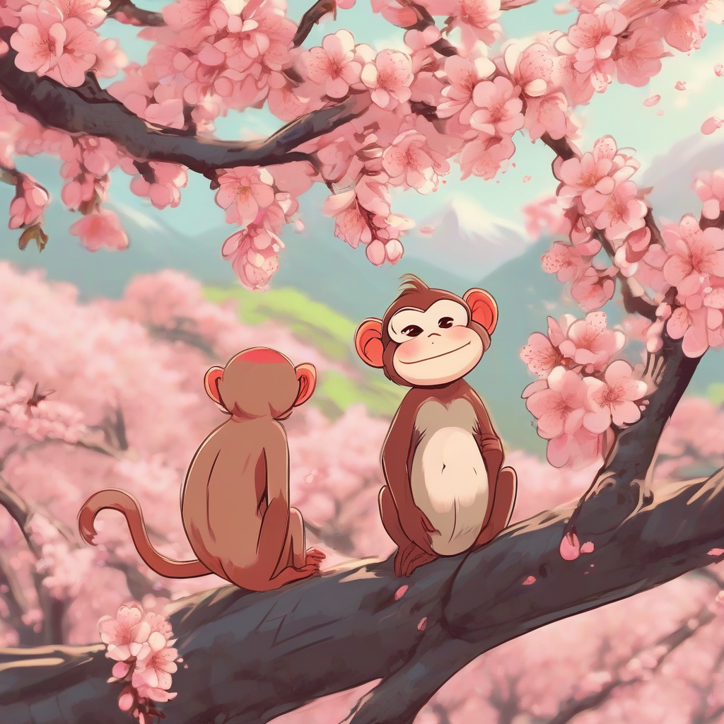 beautiful peach orchard sunny blooming peach blossoms little monkey envious expression by मुफ्त एआई छवि जनरेटर - बिना लॉगिन के✨ | AIGAZOU